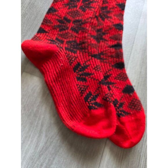 Red & Black Wool Knee High Socks With Nordic Pattern L - Picture 2 of 6